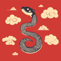 Snake silhouette icon Chinese newyear greeting card illustration