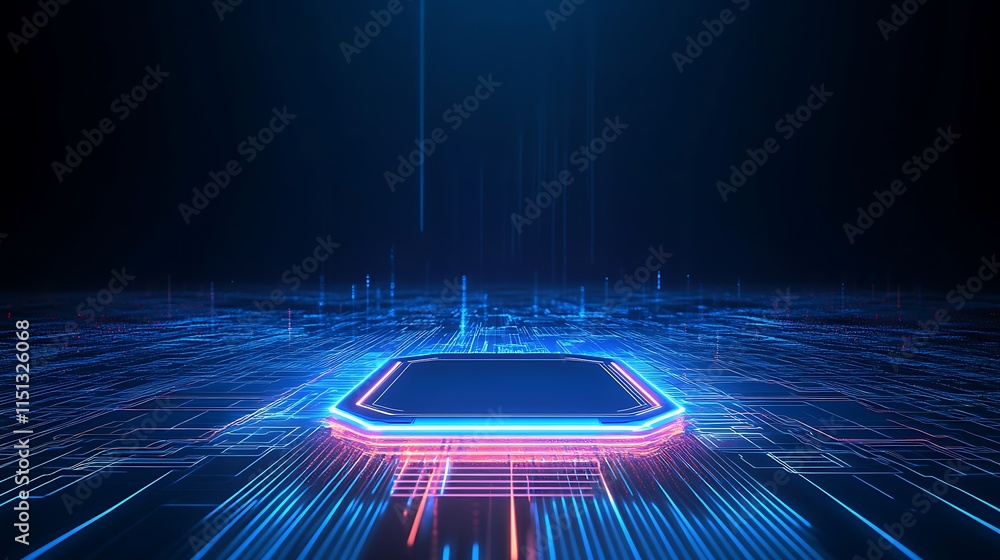 Poster Futuristic Digital Background with Neon Lights and Circuit Patterns for Technology and Innovation Themes