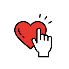 ハートを押す手のイラスト＿編集可能なラインアイコン