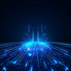 Futuristic Digital Landscape with Glowing Lines and Data Connections in a Dark Environment