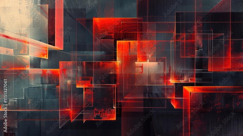 Leinwandbilder abstract modern high-tech red black background. composition of overlapping geometric shapes and line