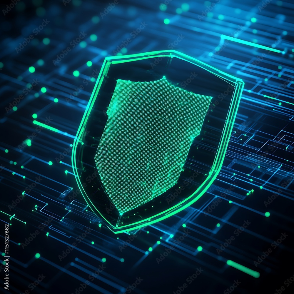 Poster futuristic digital shield concept representing data security and cyber protection in a high-tech env