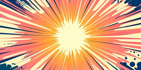 Fototapeta premium This comic-style background features a radiant light burst at the center
