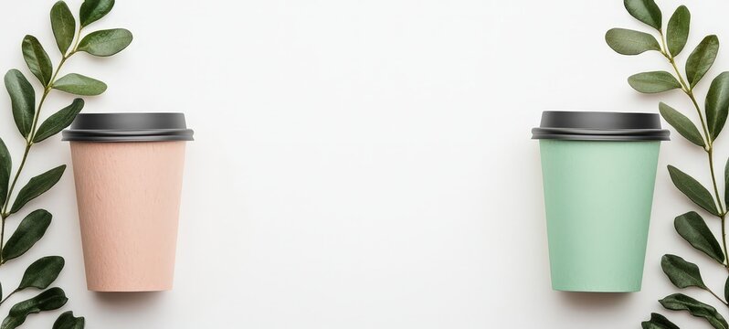 Choosing eco-friendly coffee urban  product photography minimalist setting sustainable living green choices urban lifestyle