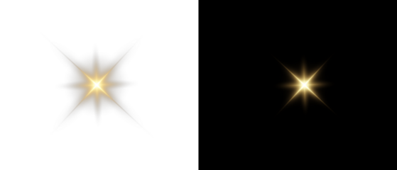 Png gold star light, sparkle. Yellow light effect. Shining light with yellow gold color. Png spotlight spark.Vector transparent sunlight special lens flare light effect.	
