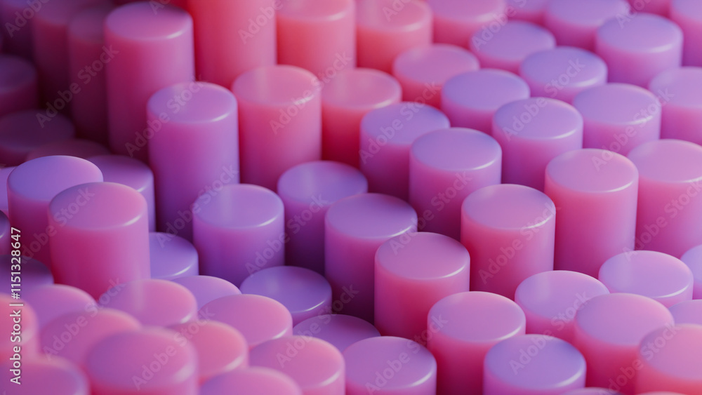 Poster 3d rendering of an abstract geometric background of many cylindrical columns of different lengths. t