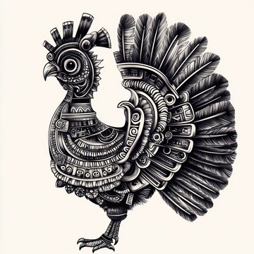 Aztec Inspired Mechanical Rooster Design Artwork