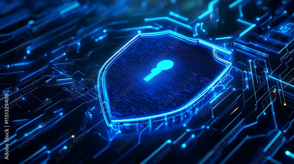 Aufkleber futuristic digital shield symbol with lock icon representing cybersecurity and data protection