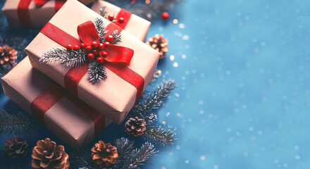 Christmas gift boxes with a bow on a blue background
