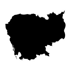 Cambodia high detailed vector representation of country silhouette in solid black on white background. For educational, decorative, or informational use showcasing the national outline.