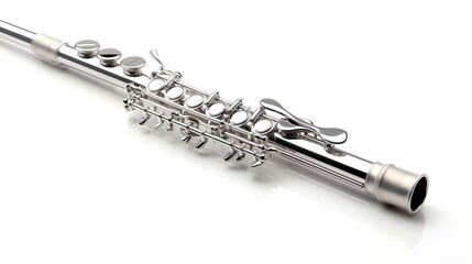 Fototapeta premium Silver alto flute isolated on white background.