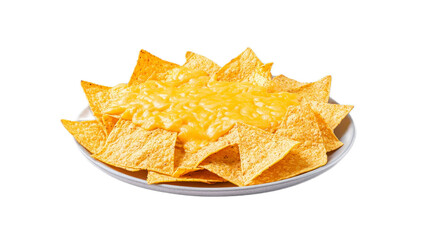 Cheesy Nachos on White Plate with Crispy Tortilla Chips