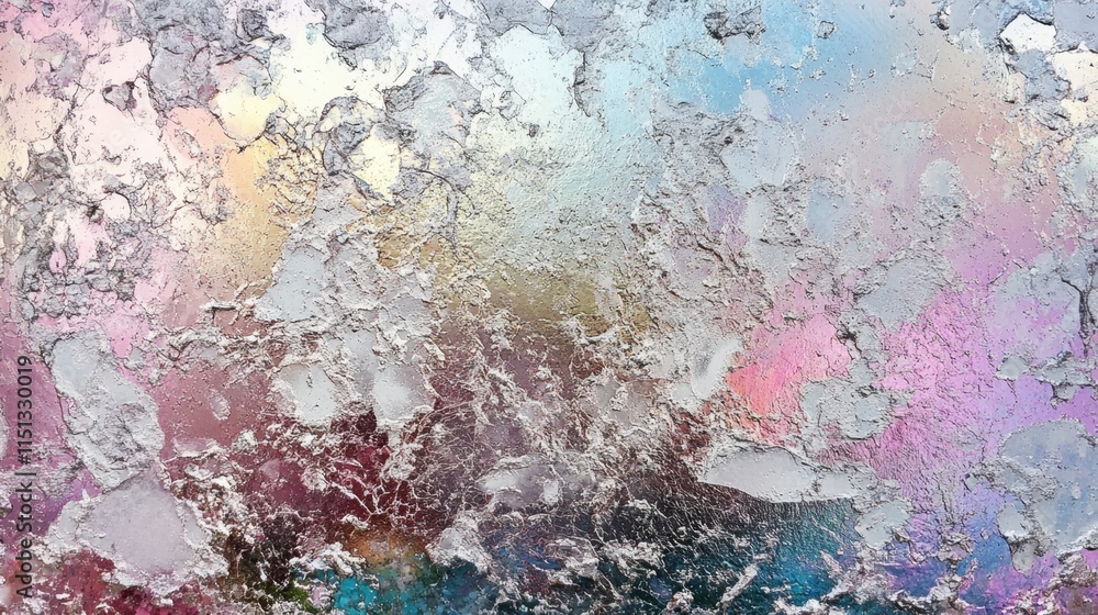Poster a close-up of foil texture on a white holographic background with soft pearlescent gradients, creati