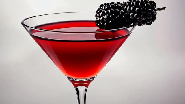 Martini glass filled with a deep red drink, topped with a blackberry. Concept of sophistication and elegance