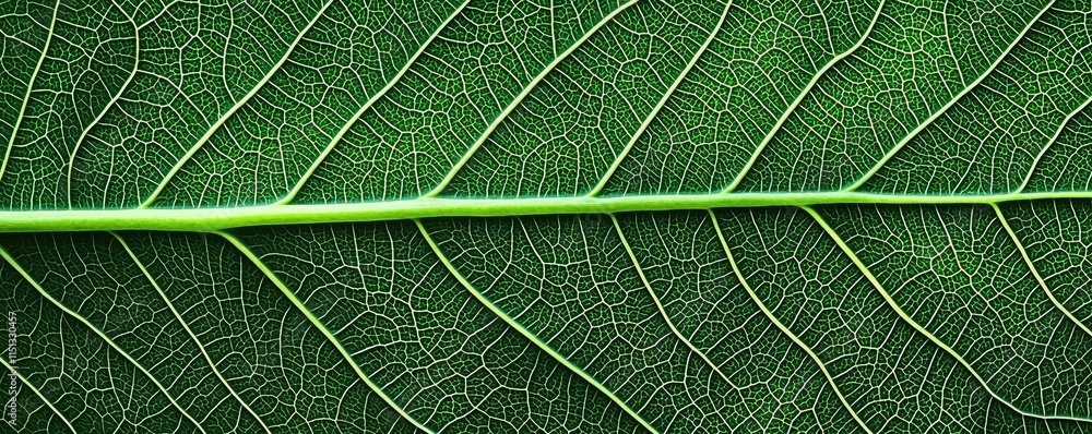 Poster green foliage concept. beautiful close-up of a green leaf with intricate patterns and textures.