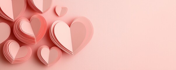 Soft Coral Pink Paper Hearts with Fine Detailing on a Romantic Valentines Day Card