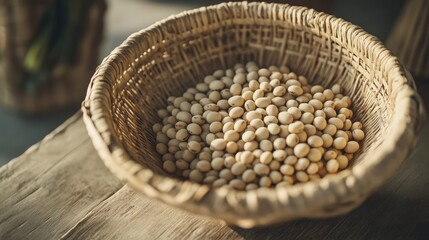 Woven Basket of Soybeans Showcasing Healthy Protein for Vegan Marketing