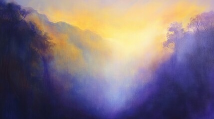 Fototapeta premium A cloudy twilight scene with hues of purple and gold blending together, leaving ample room for text.