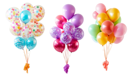Collection set of colful balloons isolated on transparent background, png