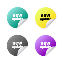 a set of four stickers of different colors with the text of a new update