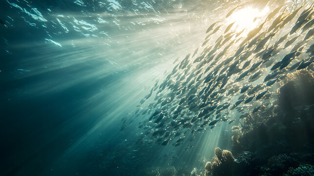 10h the sunlight Tyndale effect, and the underwater world where you can see various schools of fish