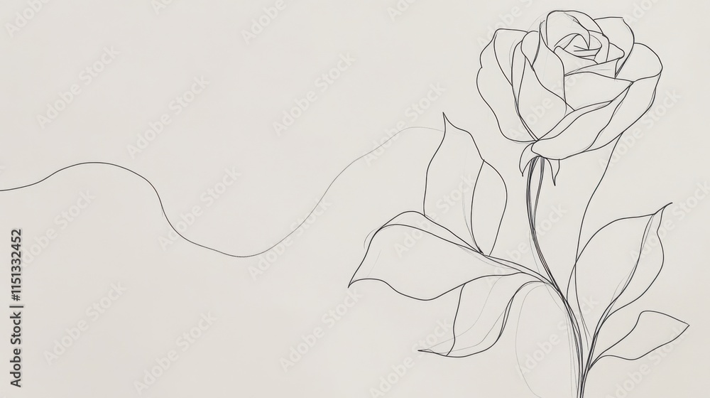 Wall mural a continuous line sketch of a rose, its graceful curves rendered in black on a pure white canvas.