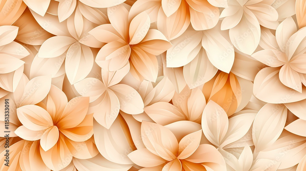 Poster the image contains a close-up view of numerous stylized flowers in varying shades of peach and cream