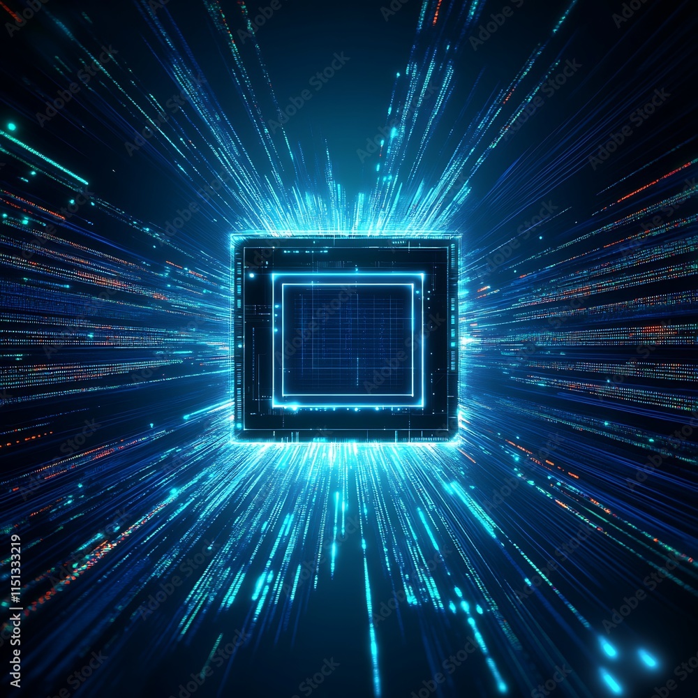 Aufkleber vibrant digital terminal with neon lines and light trails in a dark background for technology and in