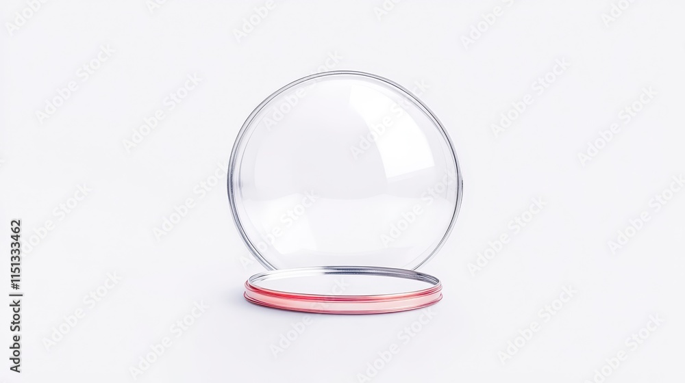 Poster a transparent glass sphere rests on a circular base, creating a simple yet elegant display against a