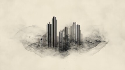 Fototapeta premium Abstract city skyline sketch on a hazy background.
