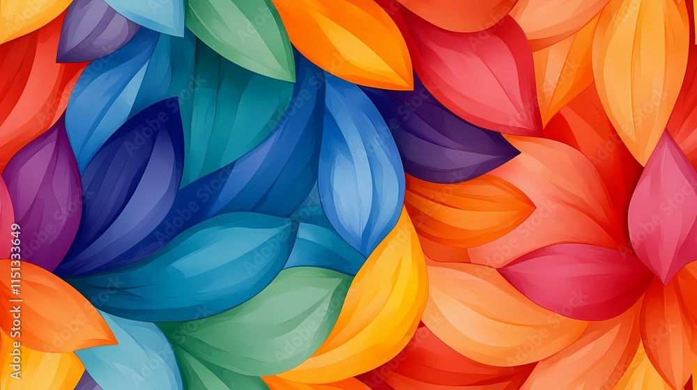 Aufkleber the image shows a vibrant abstract design composed of overlapping, petal-like shapes in a spectrum o