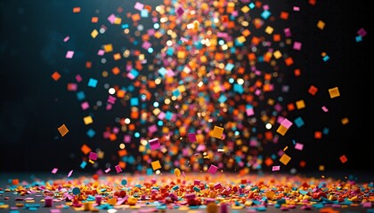 Colorful confetti explosion, bright multicolors, celebration event, festive backdrop