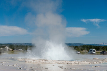 Eruption of the Great Fountain Geyser in Yellowstone National park.