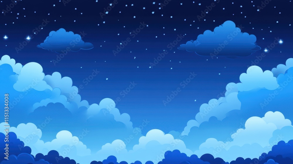 Poster a deep blue evening sky with faint glowing clouds, ideal for adding subtle and sophisticated text.