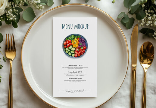 Restaurant Menu Mockup &ndash; Elegant Table Setting Scene for Fine Dining Branding and Presentation