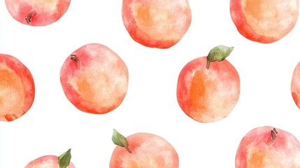 Set of watercolor illustrations hand holding of fruit peach,Peach with leaves seamless pattern,tender juicy fruits peaches,hand painted,menu smoothie,botanical watercolor.