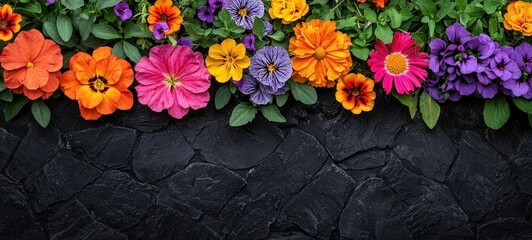 Fototapeta premium Vibrant flower garden displaying sustainability practices urban environment nature photography aerial view eco-friendly concept