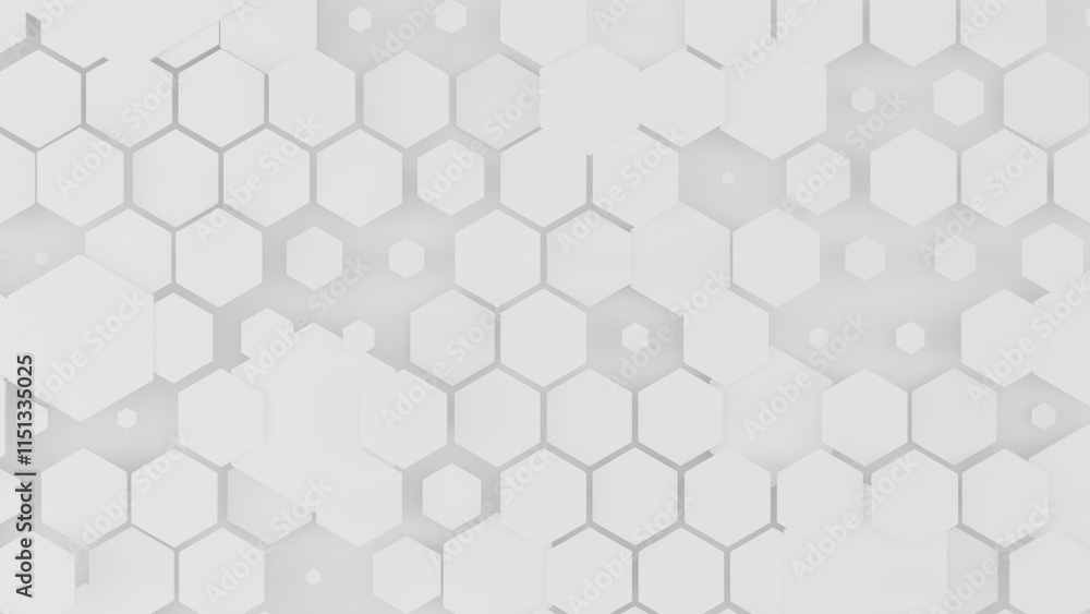 Poster 3d rendering of an abstract geometric background of many white hexagons on a black background. geome