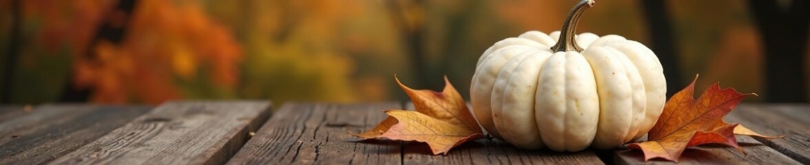 A single large white pumpkin on a wooden surface, texture, earthy, autumn
