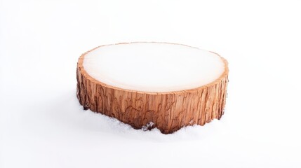 A smooth wooden slice with a natural bark edge, set against a white background, ideal for rustic decor or display.