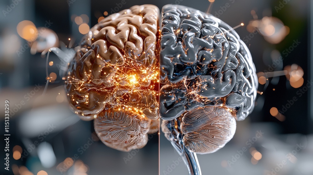 Aufkleber futuristic human brain with neural connections and digital interface in a high-tech environment