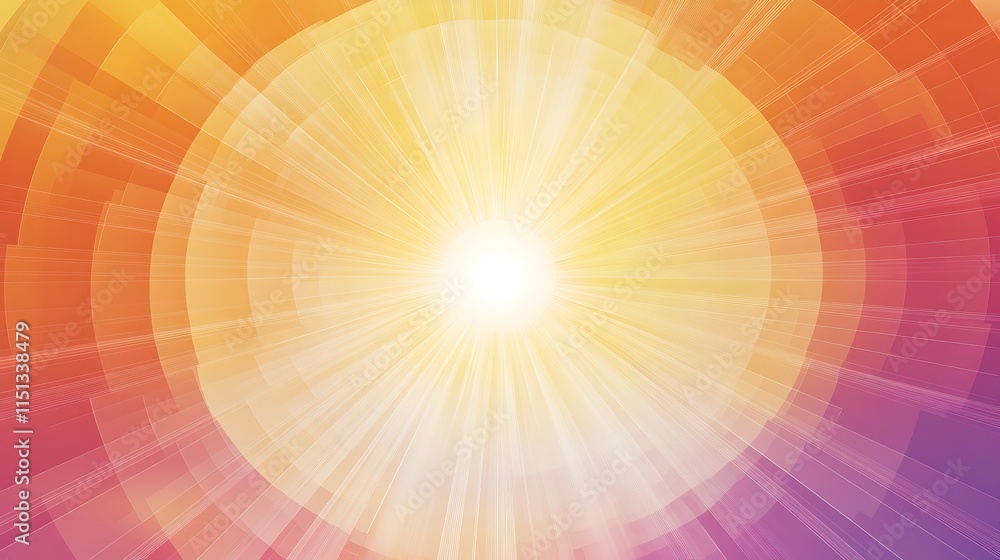 Poster abstract graphic design with concentric circles, radiating light.