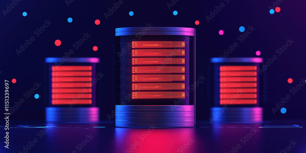 Poster futuristic data storage with glowing red elements and vibrant colors