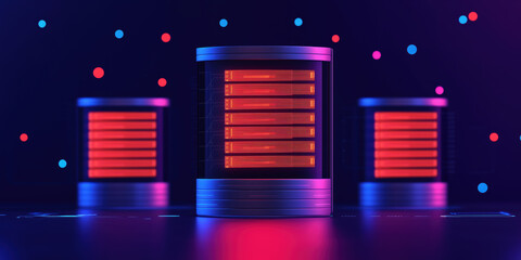 Futuristic data storage with glowing red elements and vibrant colors