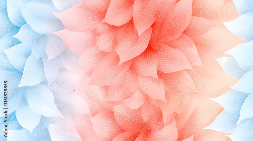 Poster the image contains a seamless pattern of overlapping, translucent leaves in shades of light blue and