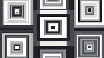 Abstract geometric pattern of overlapping squares in shades of gray and black.