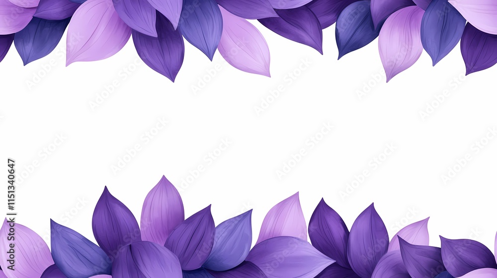 Poster the image contains a double border of stylized purple and lavender petals on a white background. the