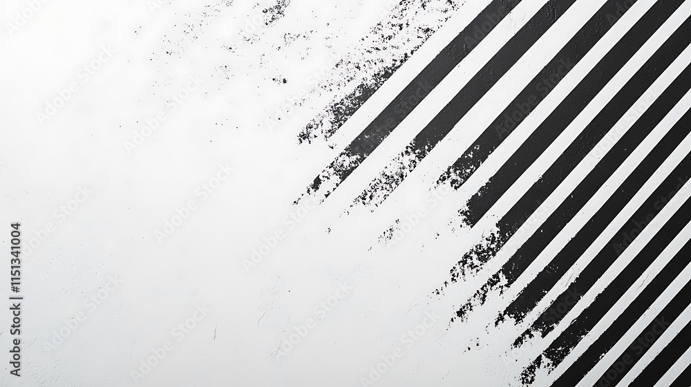 Poster abstract black and white diagonal stripes pattern on white background.