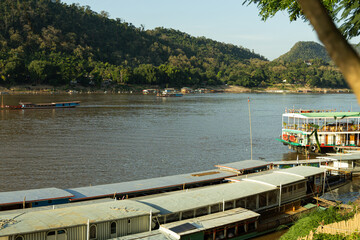 boats on the river at Luang Prabang Lao P.D.R
