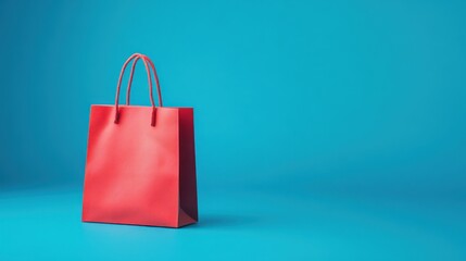Red Shopping Bag on Blue Background